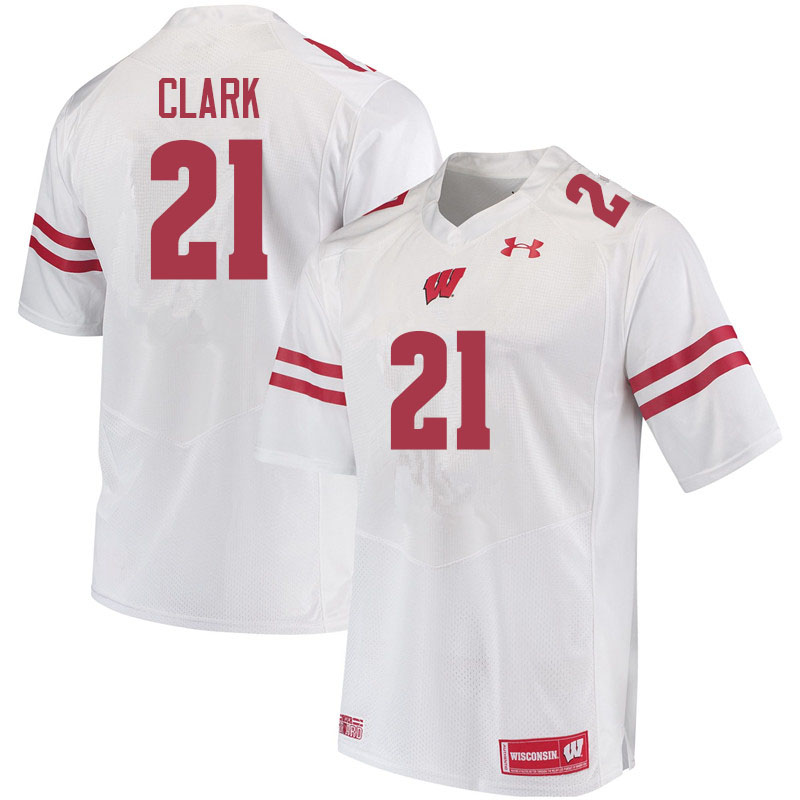 Men #21 Justin Clark Wisconsin Badgers College Football Jerseys Sale-White - Click Image to Close
